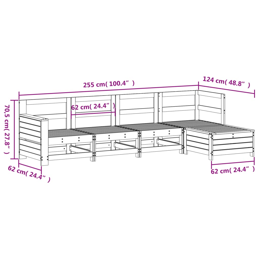 Set Divani da Giardino 5 pz in Legno Massello Abete Douglas