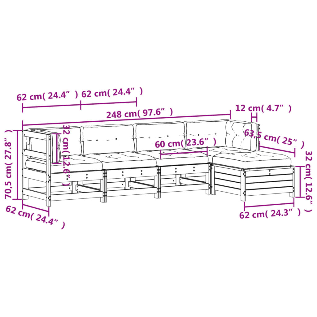 Set Divani Giardino 6 pz con Cuscini in Legno Massello di Pino | homemem39