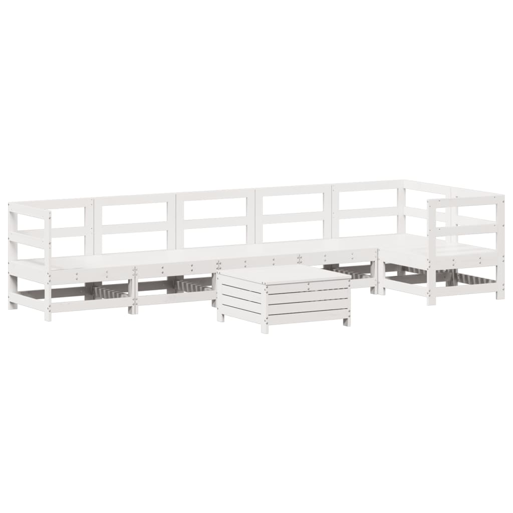 Set Divani da Giardino 7 pz Bianco in Legno Massello di Pino - homemem39
