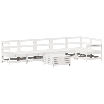 Set Divani da Giardino 7 pz Bianco in Legno Massello di Pino - homemem39