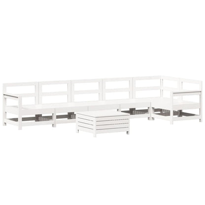 Set Divani da Giardino 7 pz Bianco in Legno Massello di Pino - homemem39