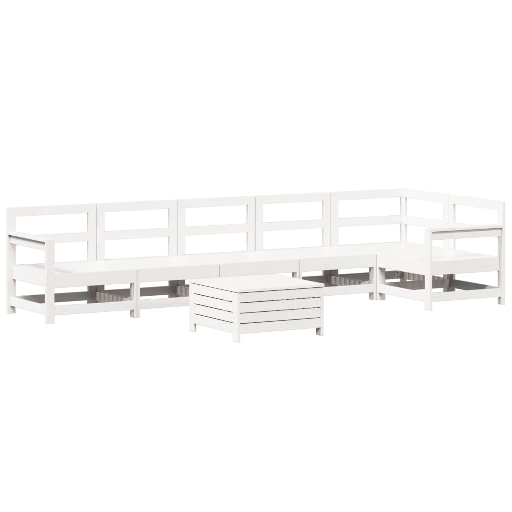 Set Divani da Giardino 7 pz Bianco in Legno Massello di Pino | homemem39