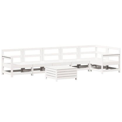 Set Divani da Giardino 7 pz Bianco in Legno Massello di Pino | homemem39