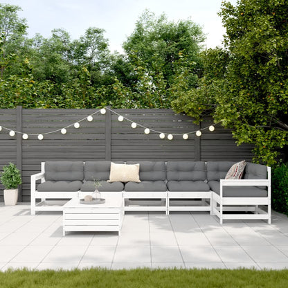 Set Divani da Giardino 7 pz Bianco in Legno Massello di Pino | homemem39