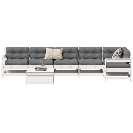 Set Divani da Giardino 7 pz Bianco in Legno Massello di Pino | homemem39