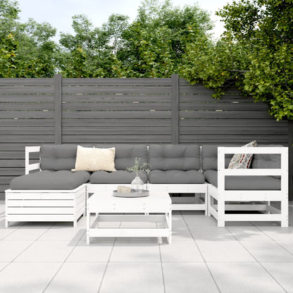 Set Divani da Giardino 7 pz Bianco in Legno Massello di Pino - homemem39