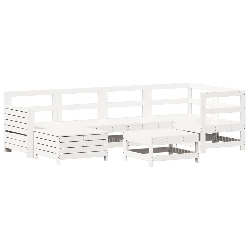 Set Divani da Giardino 7 pz Bianco in Legno Massello di Pino