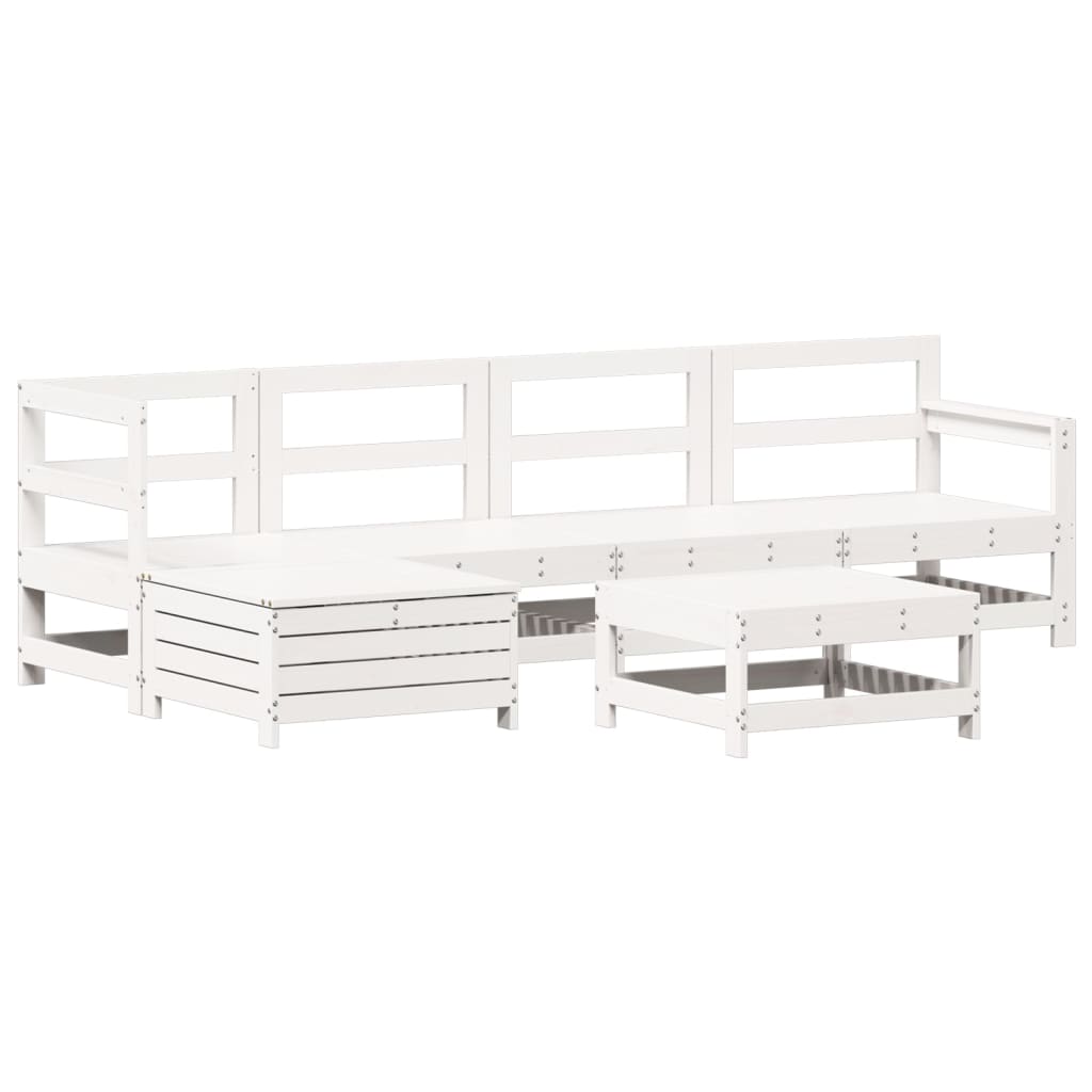 Set Divani da Giardino 6 pz Bianco in Legno Massello di Pino - homemem39