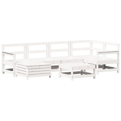 Set Divani da Giardino 7 pz Bianco in Legno Massello di Pino - homemem39