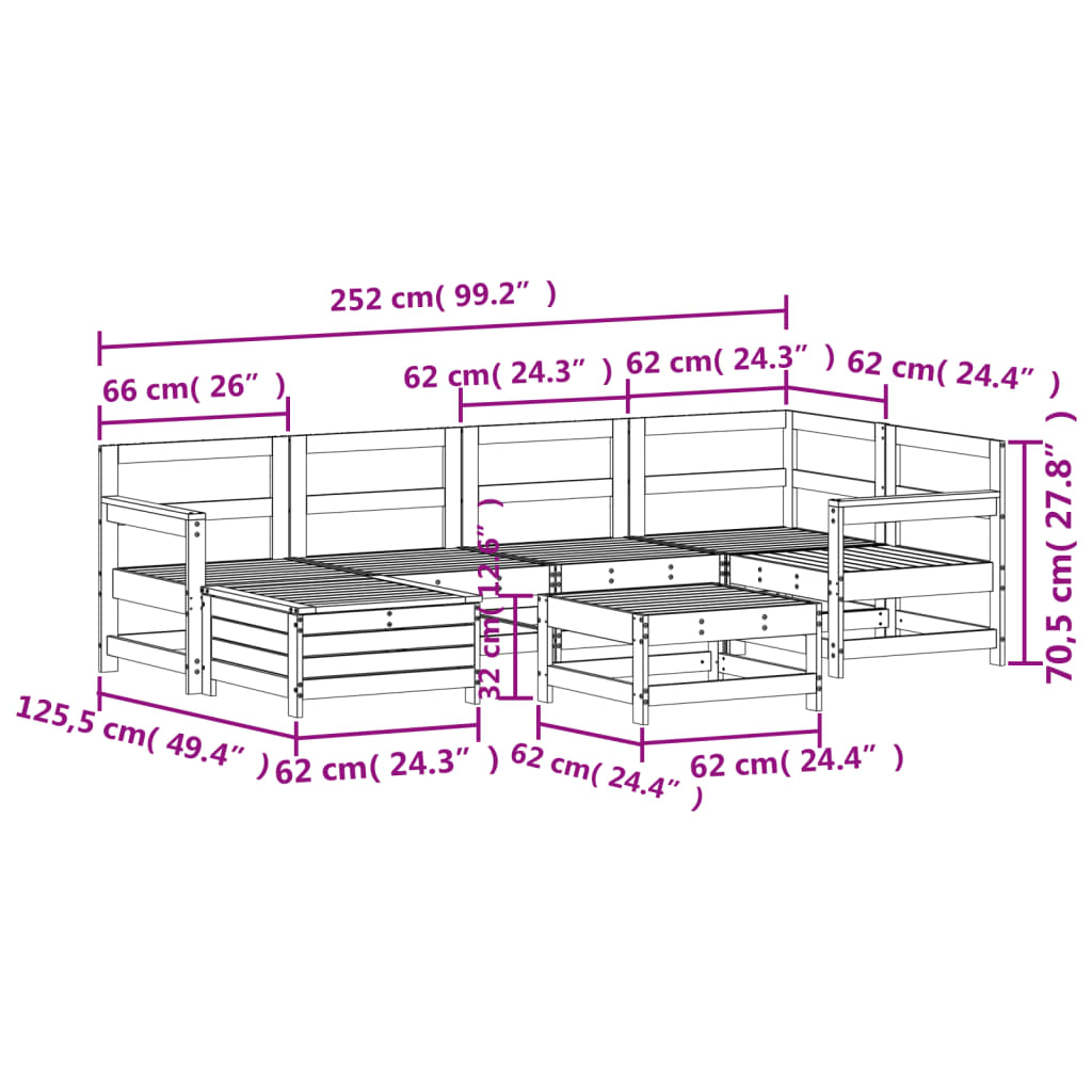 Set Divani da Giardino 7 pz in Legno Massello Abete Douglas