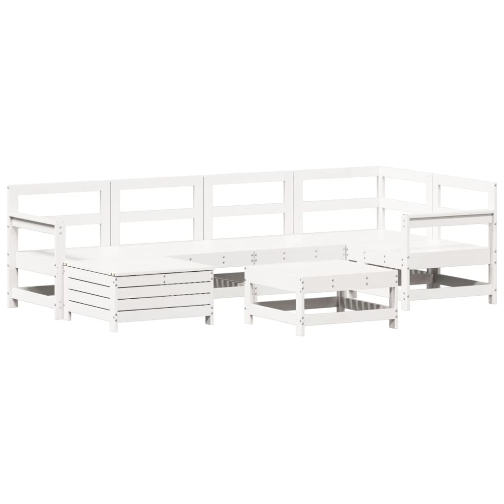 Set Divani da Giardino 7 pz Bianco in Legno Massello di Pino - homemem39
