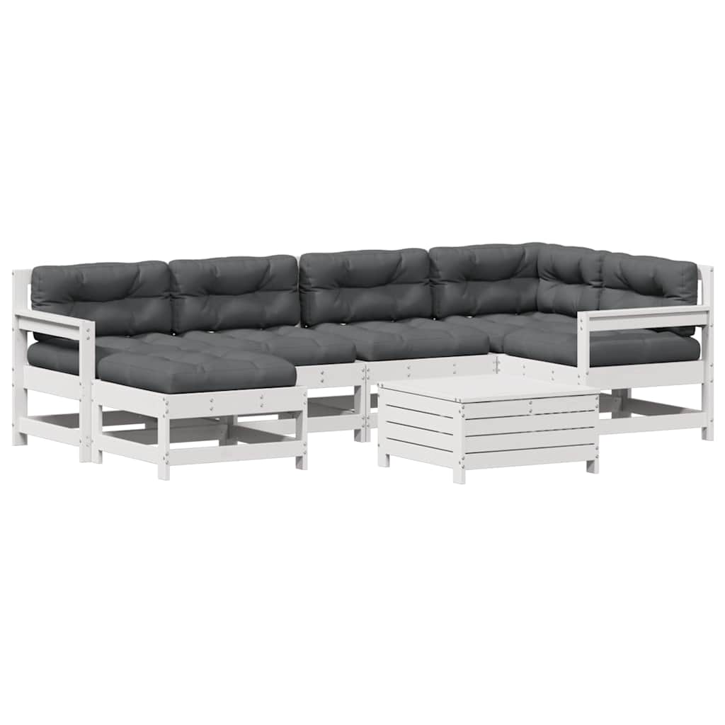 Set Salotto Giardino 7pz con Cuscini Bianco Legno Massello Pino | homemem39