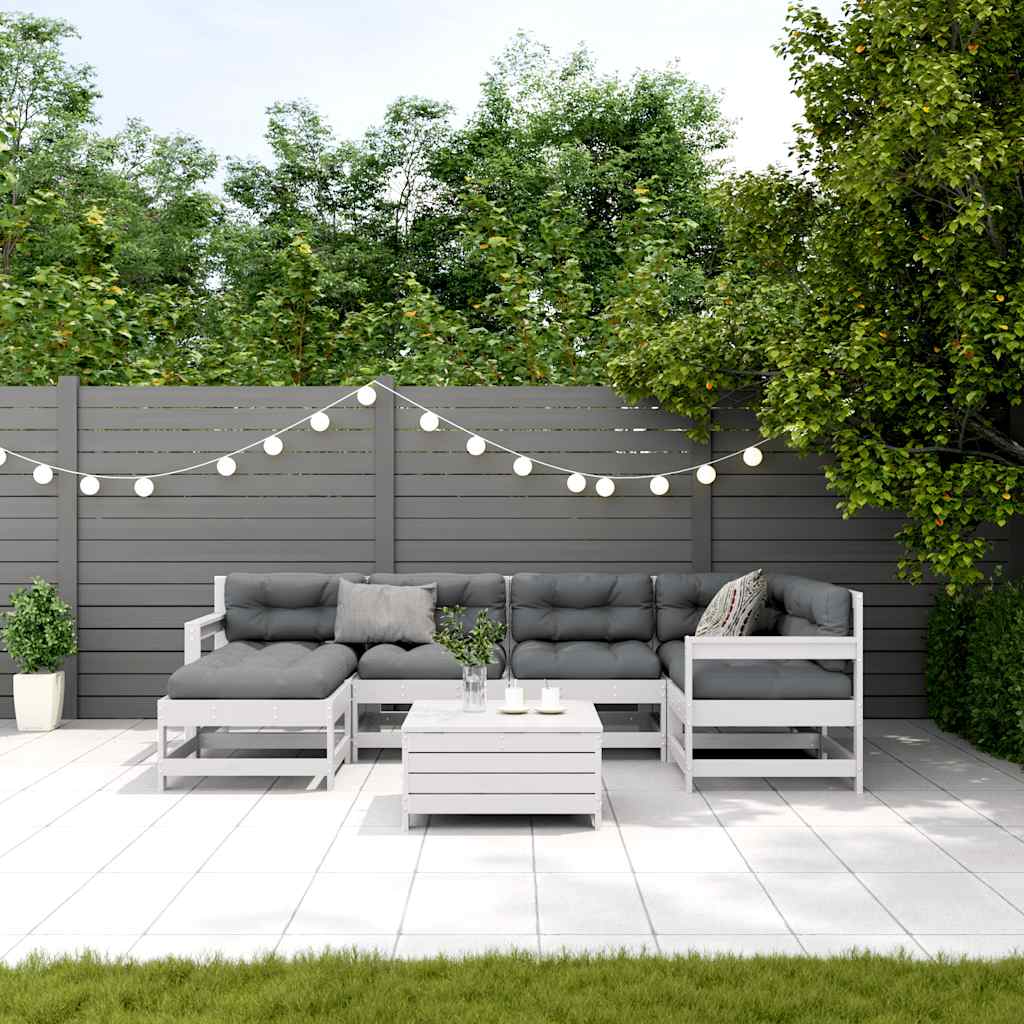 Set Salotto Giardino 7pz con Cuscini Bianco Legno Massello Pino | homemem39