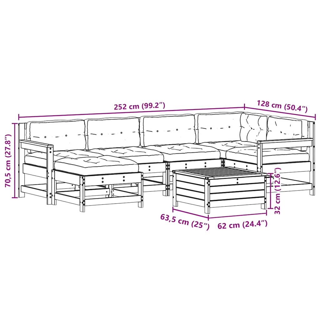 Set Salotto Giardino 7pz con Cuscini Bianco Legno Massello Pino | homemem39