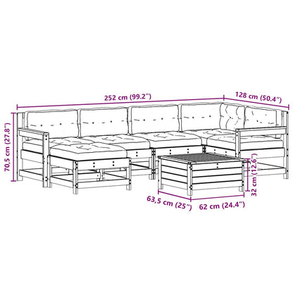Set Salotto Giardino 7pz con Cuscini Bianco Legno Massello Pino | homemem39
