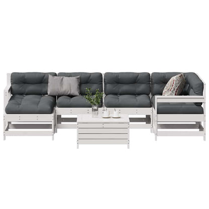 Set Salotto Giardino 7pz con Cuscini Bianco Legno Massello Pino | homemem39