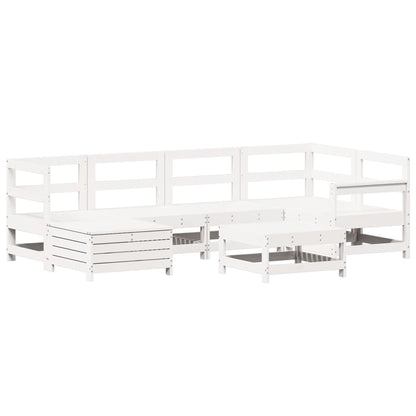 Set Divani da Giardino 7 pz Bianco in Legno Massello di Pino