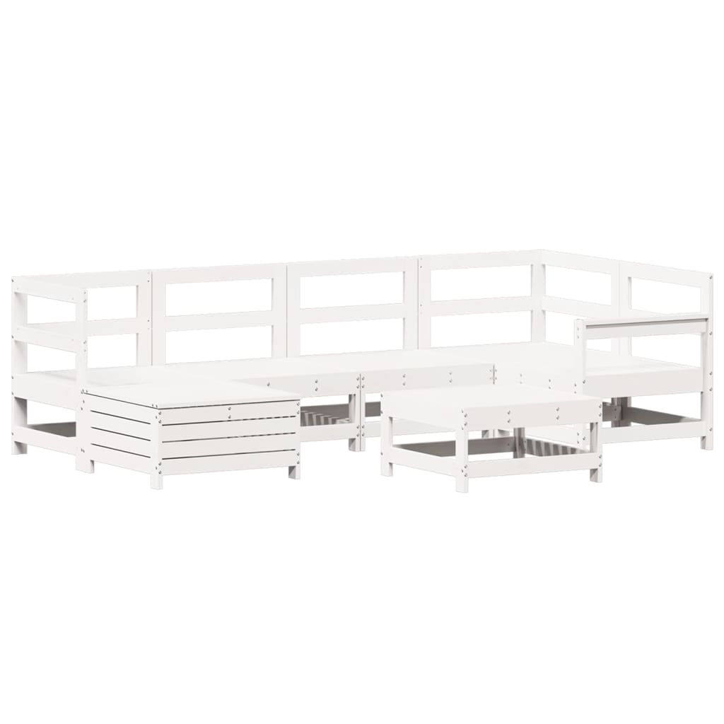 Set Divani da Giardino 7 pz Bianco in Legno Massello di Pino - homemem39