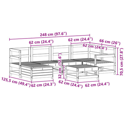 Set Divani da Giardino 7 pz Bianco in Legno Massello di Pino