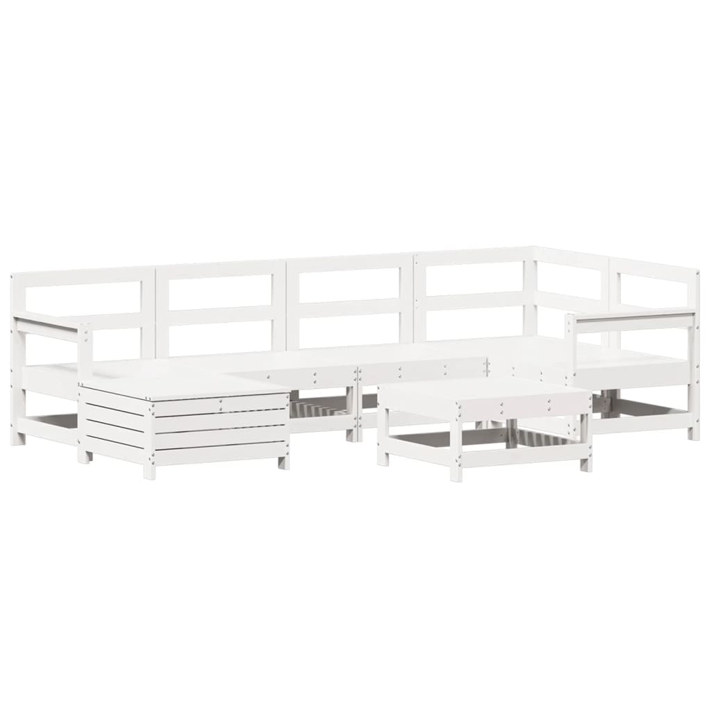 Set Divani da Giardino 7 pz Bianco in Legno Massello di Pino | homemem39