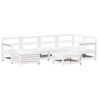 Set Divani da Giardino 7 pz Bianco in Legno Massello di Pino | homemem39