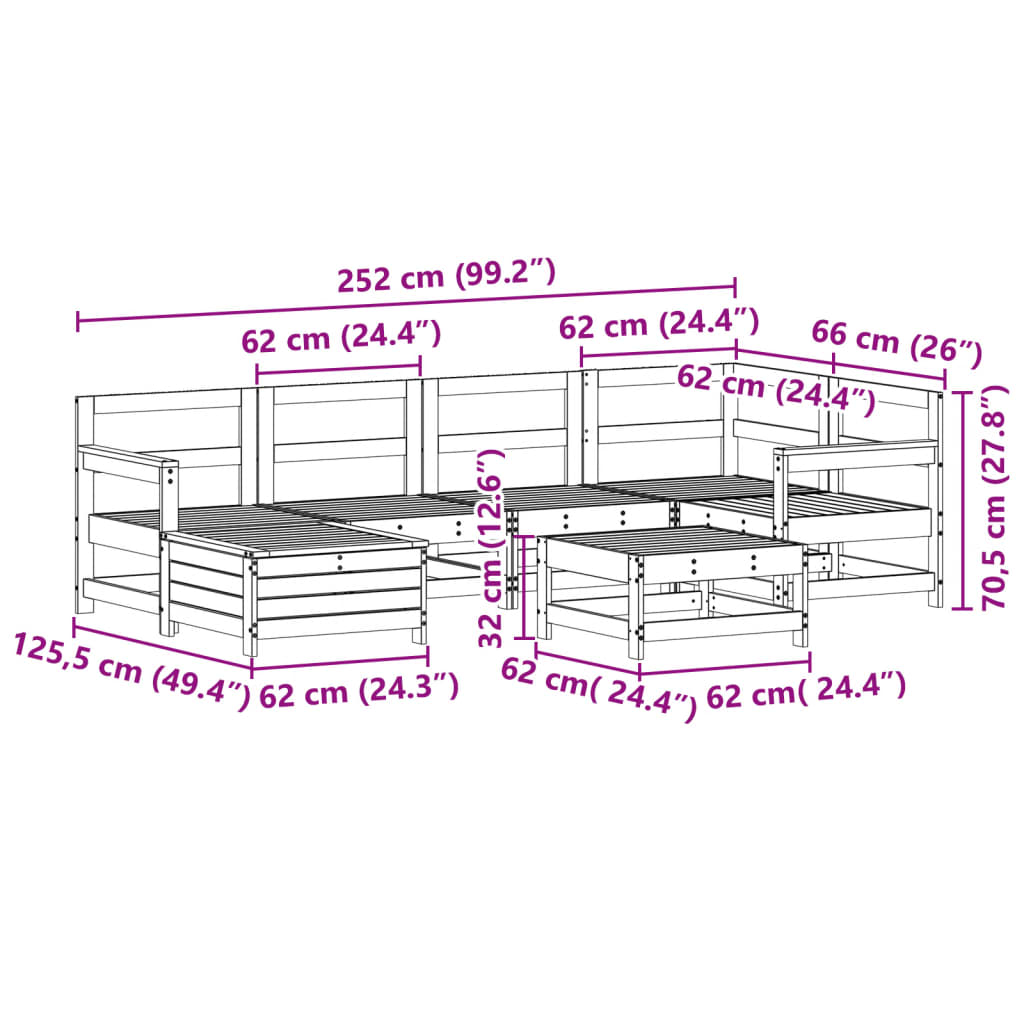 Set Divani da Giardino 7 pz in Legno Impregnato di Pino | homemem39