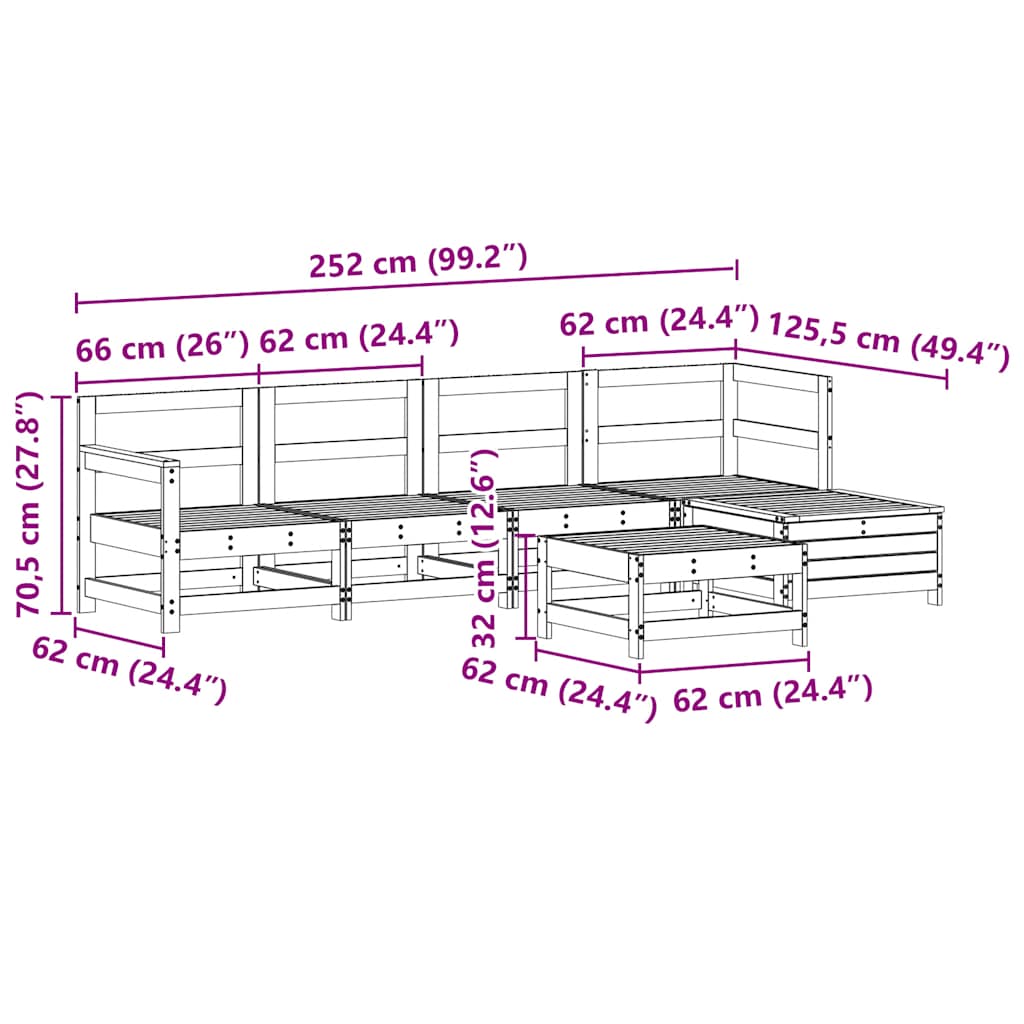Set Divani da Giardino 6 pz Bianco in Legno Massello di Pino | homemem39