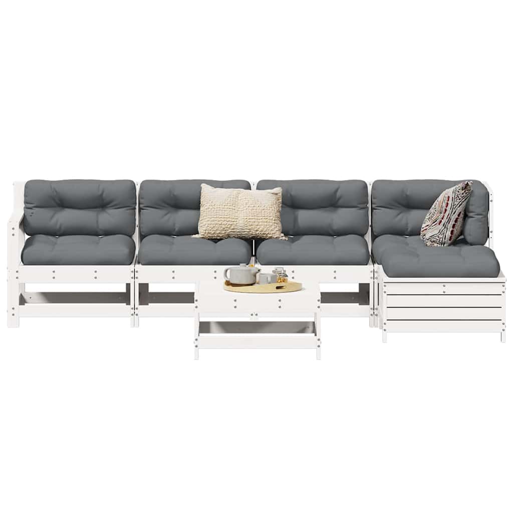 Set Divani da Giardino 6 pz Bianco in Legno Massello di Pino | homemem39