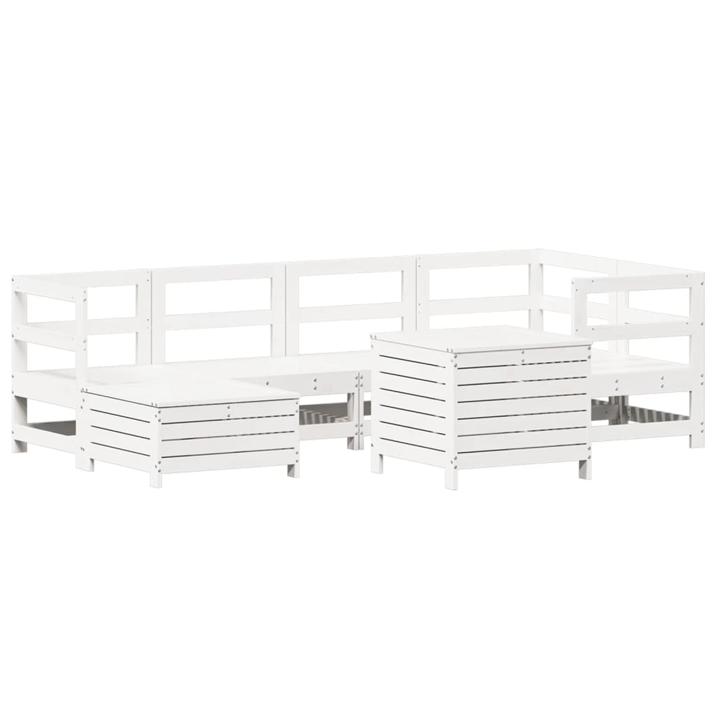 Set Divani da Giardino 7 pz Bianco in Legno Massello di Pino - homemem39