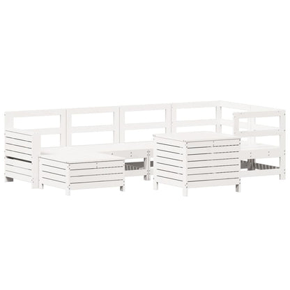 Set Divani da Giardino 7 pz Bianco in Legno Massello di Pino