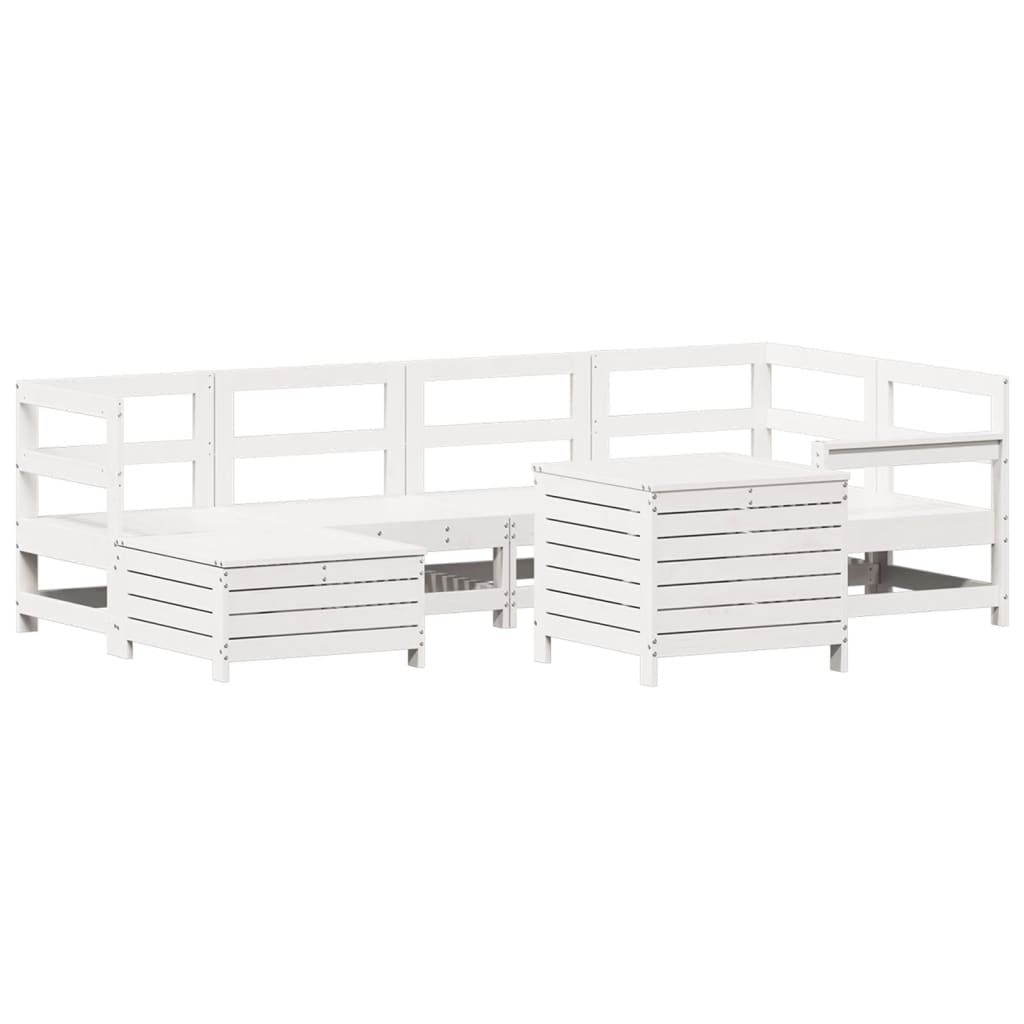 Set Divani da Giardino 7 pz Bianco in Legno Massello di Pino - homemem39