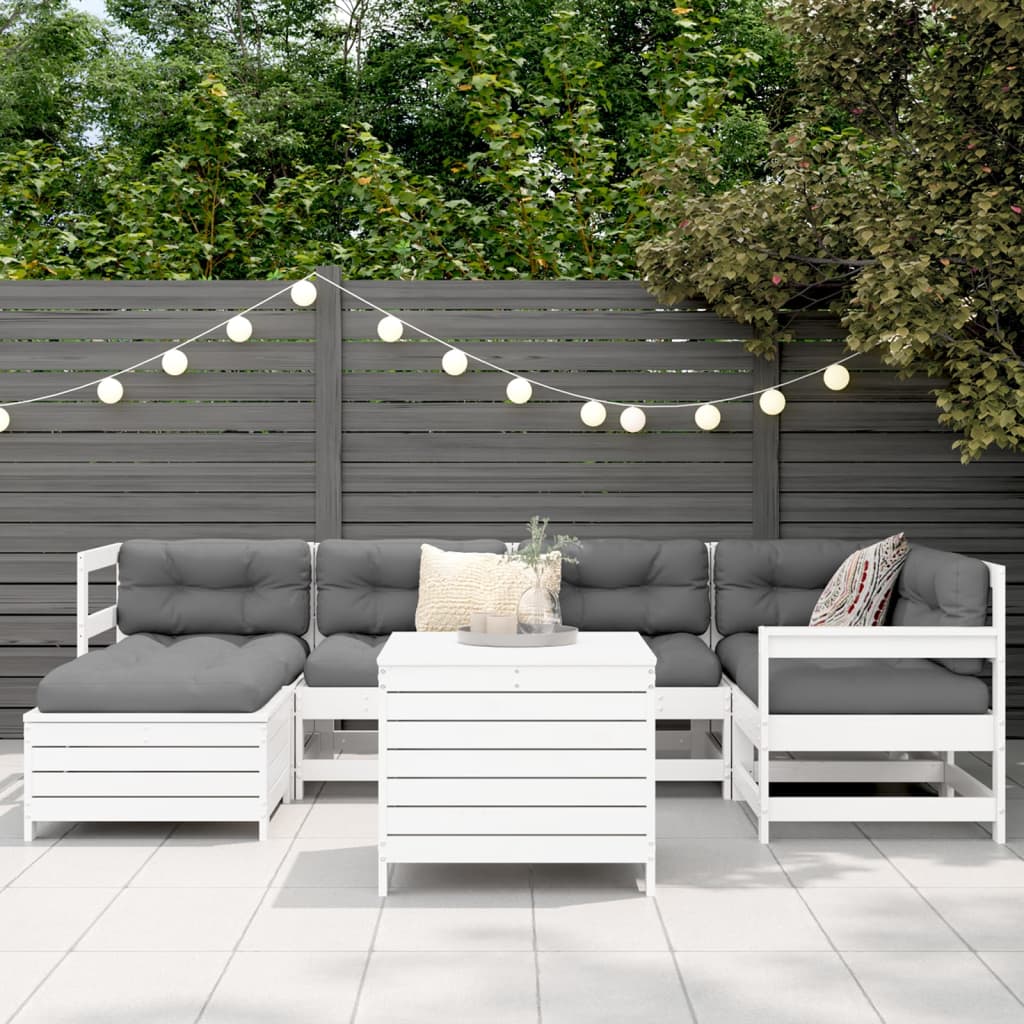 Set Divani da Giardino 7 pz Bianco in Legno Massello di Pino - homemem39