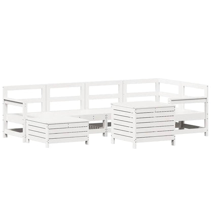 Set Divani da Giardino 7 pz Bianco in Legno Massello di Pino