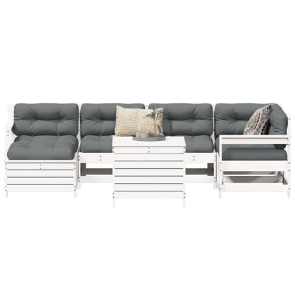 Set Divani da Giardino 7 pz Bianco in Legno Massello di Pino