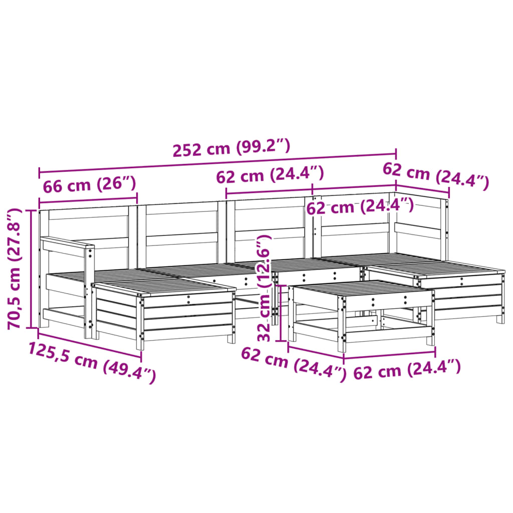 Set Divani da Giardino 7 pz Bianco in Legno Massello di Pino | homemem39