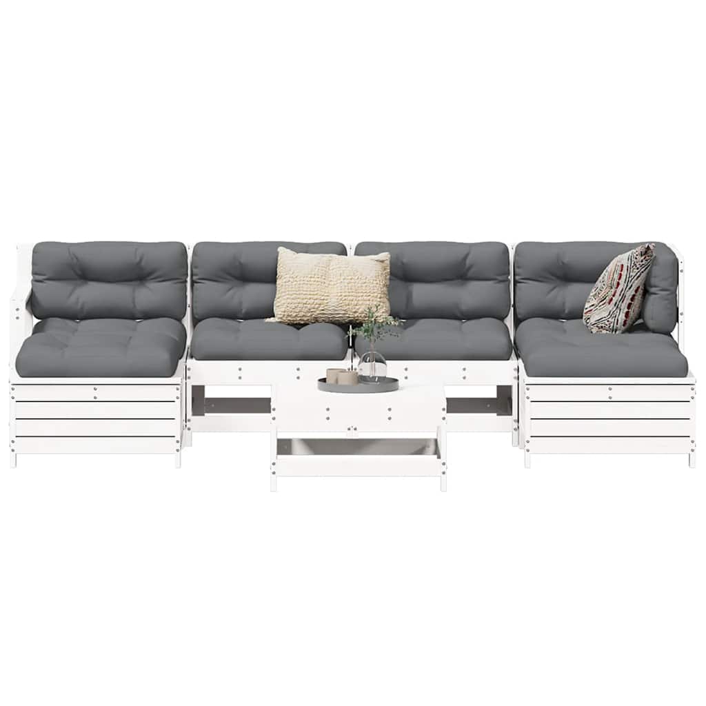 Set Divani da Giardino 7 pz Bianco in Legno Massello di Pino