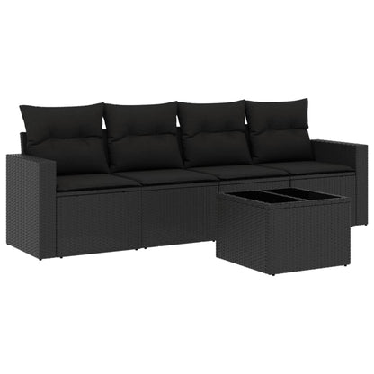 Set Divani da Giardino 5 pz con Cuscini in Polyrattan Nero