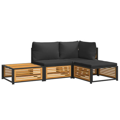 4pc Garden Sofa Set with Solid Acacia Wood Cushions