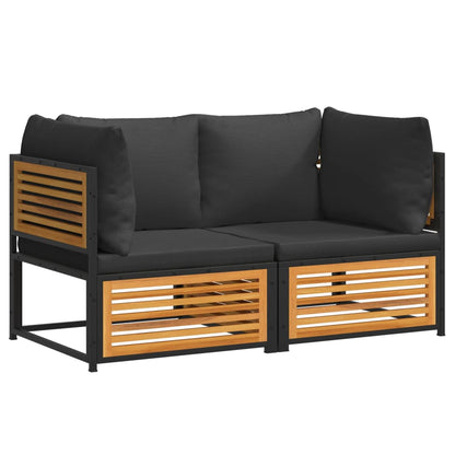 2pc Garden Sofa Set with Solid Acacia Wood Cushions