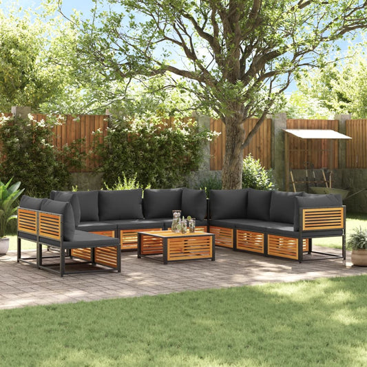 9 pc Garden Sofa Set with Solid Acacia Wood Cushions