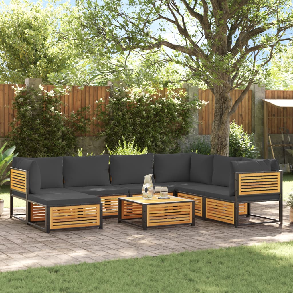 8pc Garden Sofa Set with Solid Acacia Wood Cushions