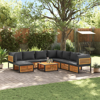 9 pc Garden Sofa Set with Solid Acacia Wood Cushions
