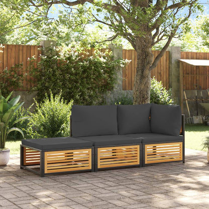 3pc Garden Sofa Set with Cushions in Solid Acacia Wood