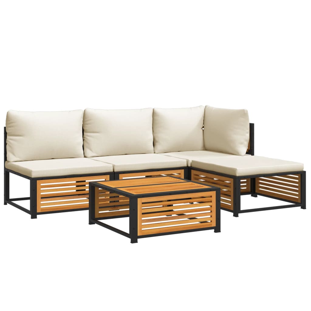 5 pc Garden Sofa Set with Solid Acacia Wood Cushions