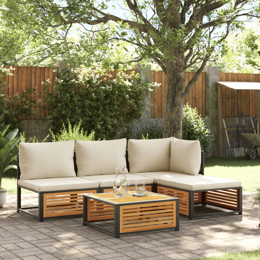 5 pc Garden Sofa Set with Solid Acacia Wood Cushions