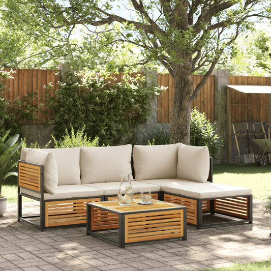 5 pc Garden Sofa Set with Solid Acacia Wood Cushions