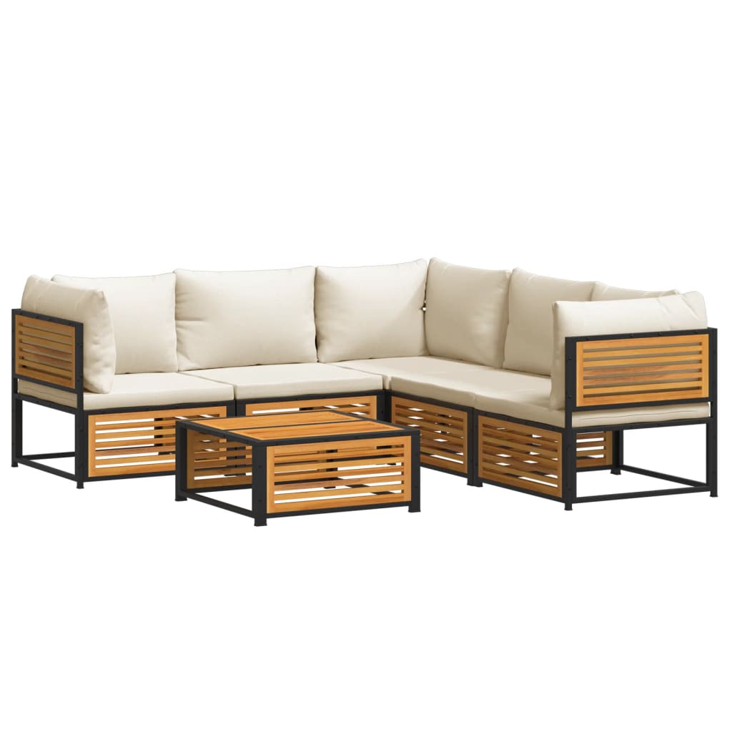 6 pc Garden Sofa Set with Solid Acacia Cushions