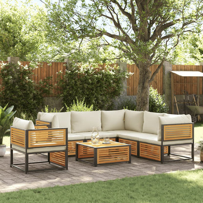 7 pc Garden Sofa Set with Solid Acacia Wood Cushions