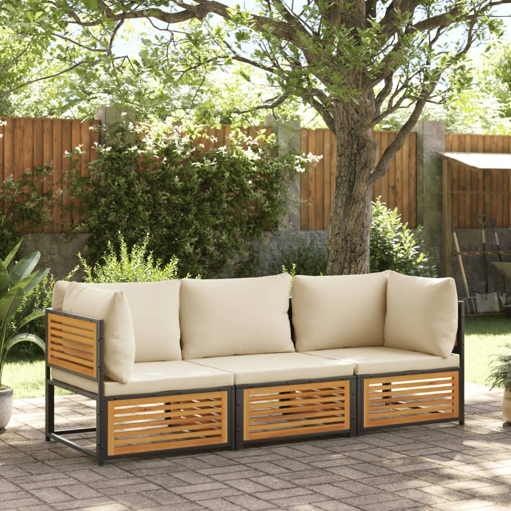 Set Divano da Giardino 3pz con Cuscini Legno Massello di Acacia - homemem39