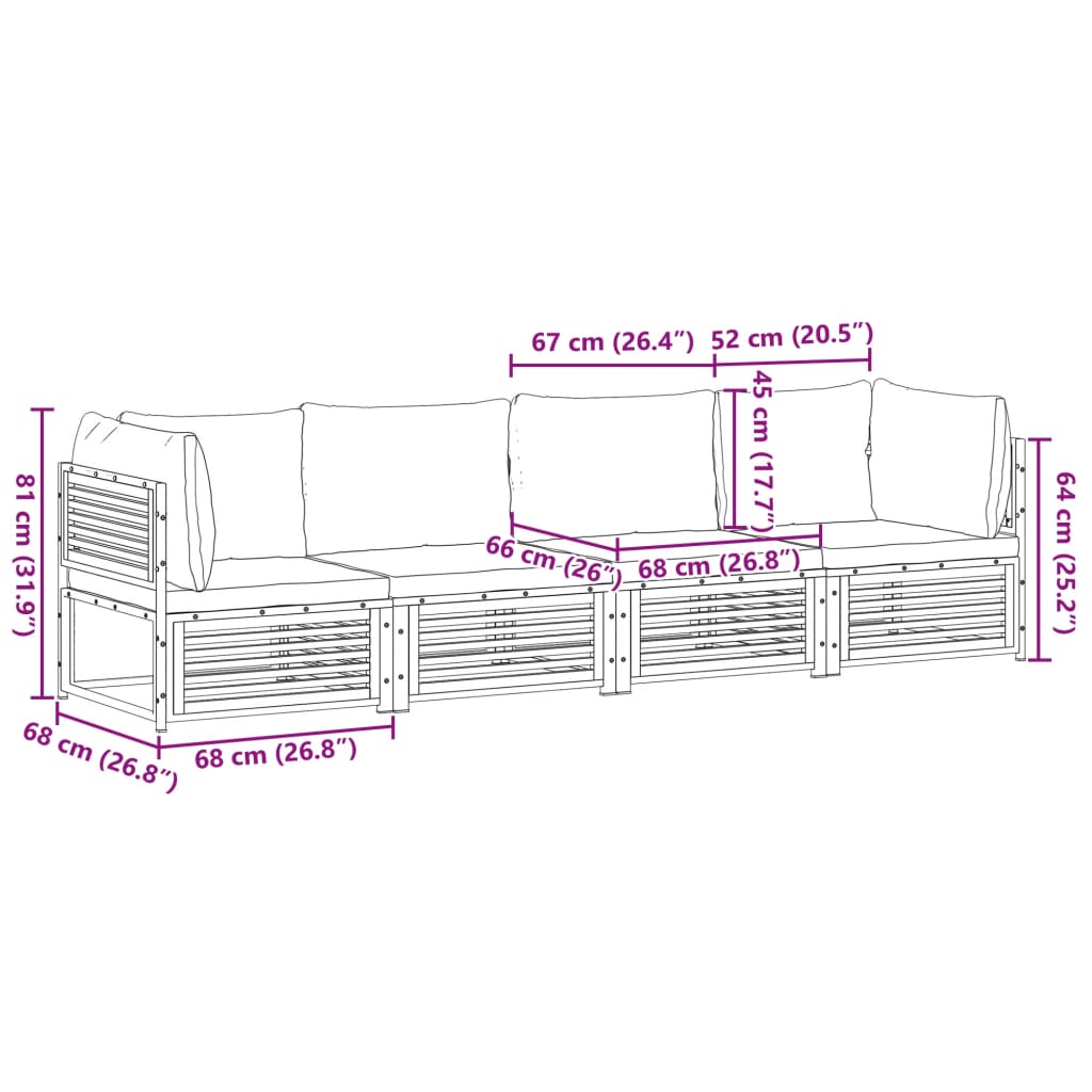 Set Divani da Giardino 4pz con Cuscini Legno Massello di Acacia